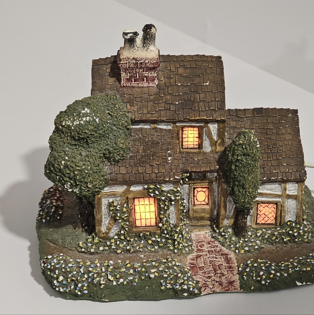 Village Lights Lady Leighto's Half Timbered Cottage Signed By John Hopkins Vtg